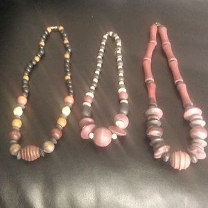 LOT: 3pc Wooden Statement Necklace Bundle